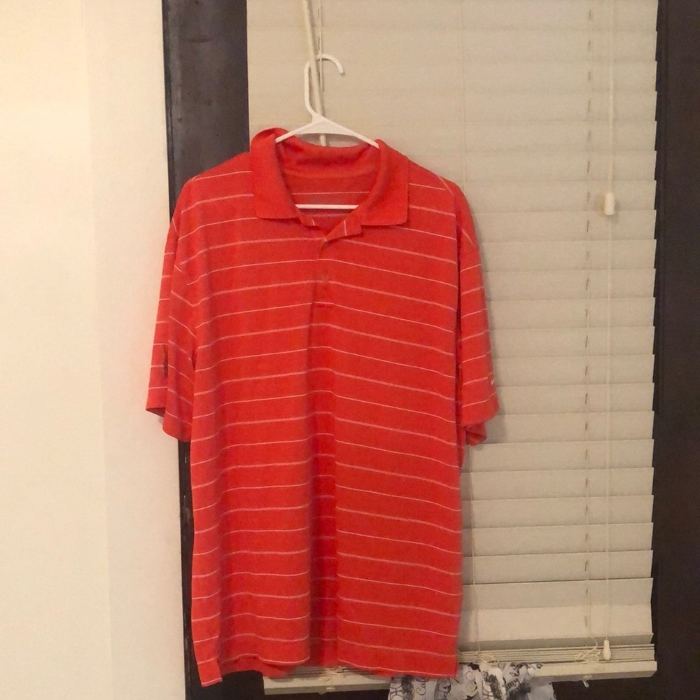 Nike Golf Polo Orange And White Striped‎ Dri-Fit Polo Size XL​​